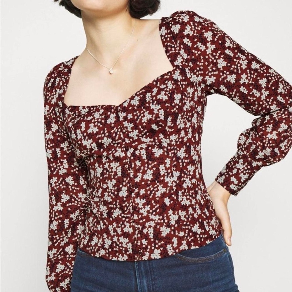 A&F Abercrombie & Fitch Floral Button Front Long Sleeve Blouse